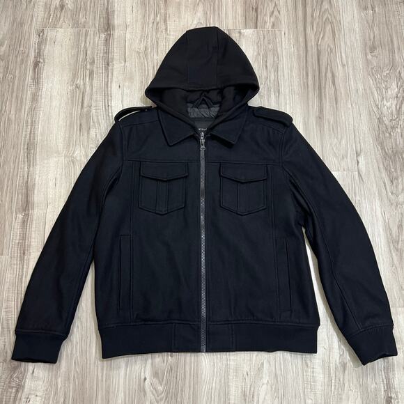 Structure Wool Blend Hooded Black Full Zip Jacket Size XL - Picture 1 of 12